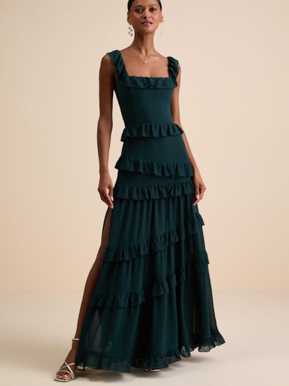 Lulus Compelling Romantic Dark Green Ruffled Tiered Maxi Dress - Size XL